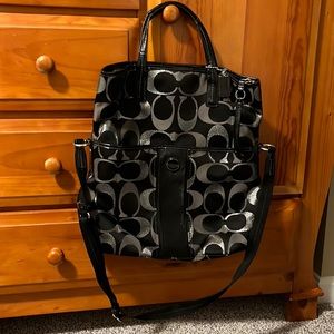 Coach large vintage fold over/crossbody. Black and silver.